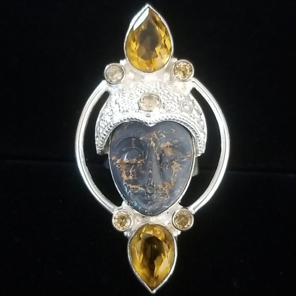 Vintage Sajen Goddess Sterling Silver and Citrine Ring SZ 7 3/4 - Picture 4 of 16